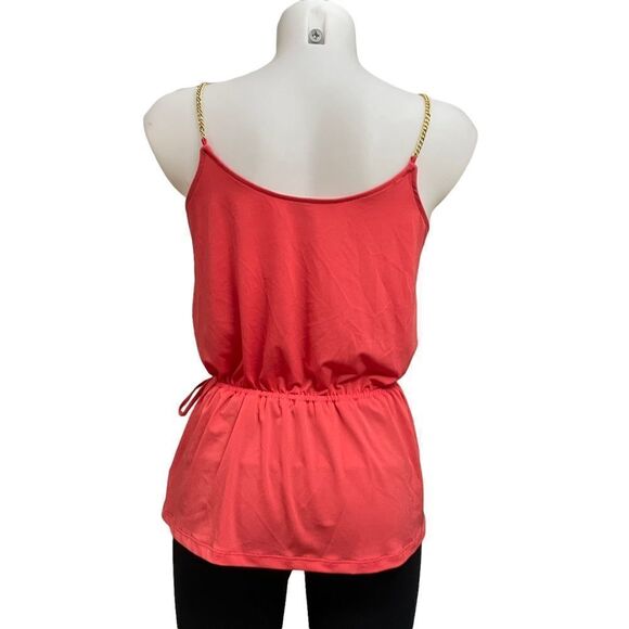 MICHAEL KORS ruffled front vneck gold chain w/ studs chiffon cami top coral szXS - Picture 3 of 8